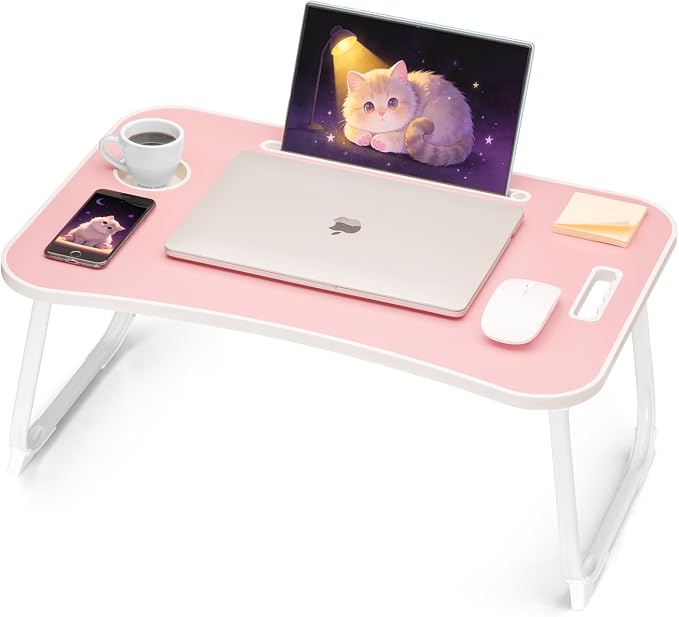 Ruxury Folding Lap Desk Bed Desk Laptop Table Tray, Breakfast Serving Tray, Portable & Lightweight Mini Table for Sofa Couch Floor - Pink by Ruxury