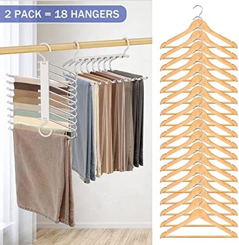 Upgrade 9 Layers Pants Hanger Space Saving Non-Slip Closet Organizer 2 Pack | Metal Space Saving Hangers Multi-Layer Multifunctional Rack Closet Organizers Storage for Skirts Jeans Trousers(White) - Image 5