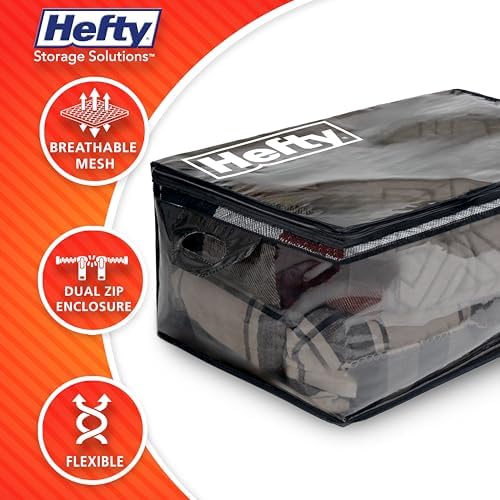 Hefty Storage Bags Extra Large Double Zipper Backpack, Heavy Duty Water Resistant Moving Totes with Shoulder Straps, Foldable Reusable Packing Organizers, 6 Pack (X-Large Black) - Image 3
