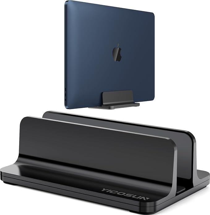 YICOSUN Aluminum Vertical Laptop Stand for Desk - Adjustable Width Dock for MacBook, Surface, Samsung, HP, Dell up to 17.3 inches - Space-Saving & Protective Design - Black by DeliveringDesktopFashion