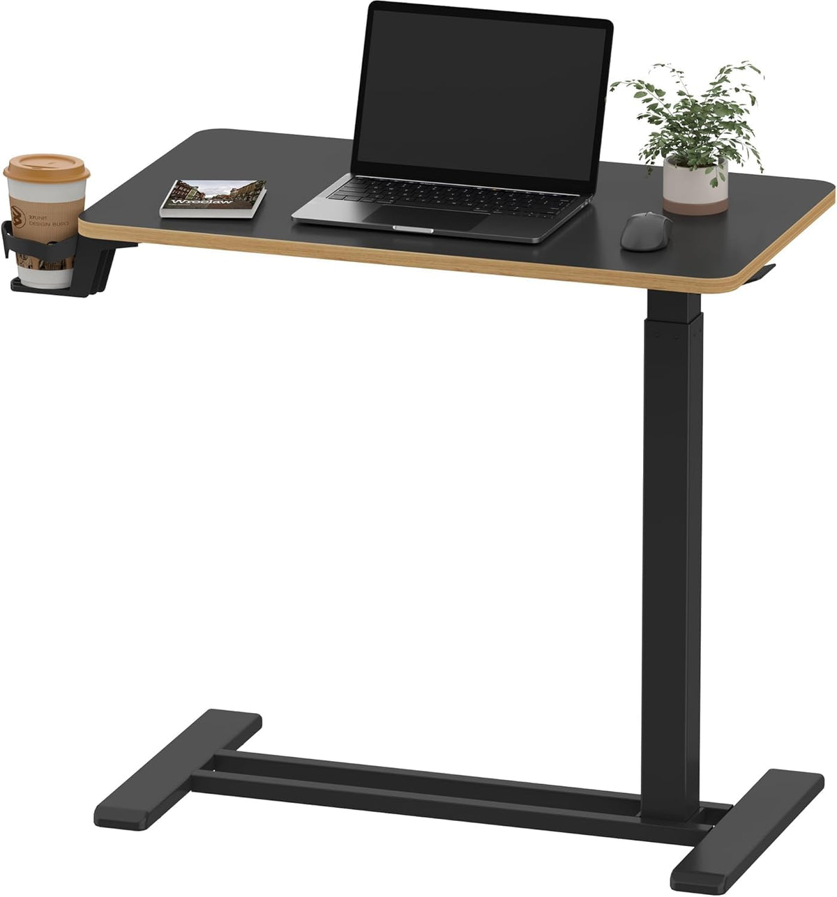 SANODESK 28''Pneumatic Adjustable Overbed Bedside Table with Hidden Casters by SANODESK