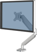 Fellowes Platinum Series Single Monitor Arm for 40-Inch Monitors, Full Motion, 360° Rotation, VESA Mount with Grommet or Clamp, USB Ports, Ergonomic, Silver, 8056401 by FellowesBrands