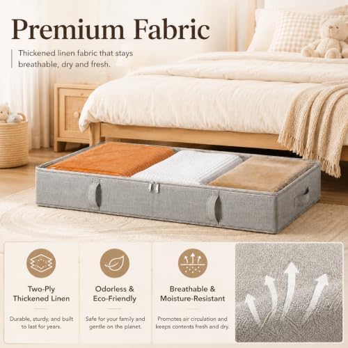 Side-Supported Under Bed Storage Containers, 8 Inch 80L Clothes Storage Bin | Underbed Storage Bin with Sturdy Handles and Sidewalls, Closet Organizer for Clothes, Blankets, Seasonal Items, Gray, 2 Pack - Image 5