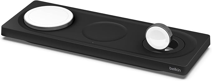 Belkin MagSafe 3 in 1 Wireless Charging Pad, Fast Charger (Renewed) | Apple Watch, iPhone 17/16/15/14, AirPods compatible, fast charging, certified refurbished, multi-device, Magnetic by Amazon+Renewed