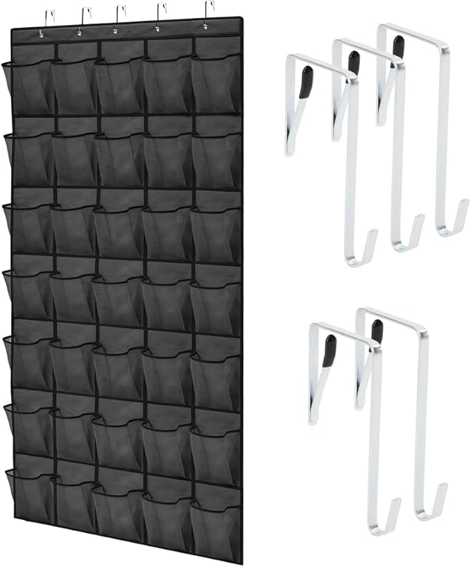 GORILLA GRIP Over the Door Shoe Organizer, 35 Large Pockets, Black | Breathable Mesh Pocket, Space Saving Hanging Storage Holder, Closet Rack Hanger for Shoes, Pantry and Bathroom Accessories by Unknown
