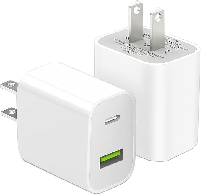 2 Pack USB C Charger Block, Dual Port Type C Wall Charger Fast Charging 20W Power Adapter Cube for iPhone 14/14 Pro/14 Pro Max/14 Plus/13/12/11, XS/XR/X, iPad, Samsung, More by DENGWENQIANG