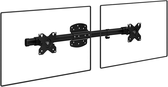 WALI Dual Monitor Wall Mount for 13-27 inch Screens, up to 22lbs | Wall Mount Monitor Arm, Horizontal Assembly, Full Motion with Tilt, Swivel, Rotation, VESA Mount 75/100mm (012ARM), Black by WALI