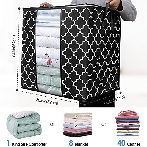 Storage Bags 4 Pack 100L Clothes Organization and Storage Containers | Large Blanket for Comforters,Bedding, Foldable Organizer with Reinforced Handle, Clear Window, Sturdy Zippers, Black - Image 2