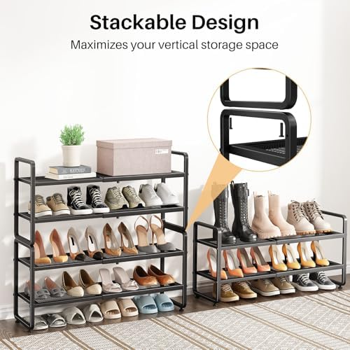 Expandable Metal Shoe Rack for Closet, Entryway & Garage, 2-Tier, Black | Adjustable Height for Boots, Stackable Design, Dense Mesh Shelves for Heels, Fits Small Spaces, Apartments and Rentals - Image 6