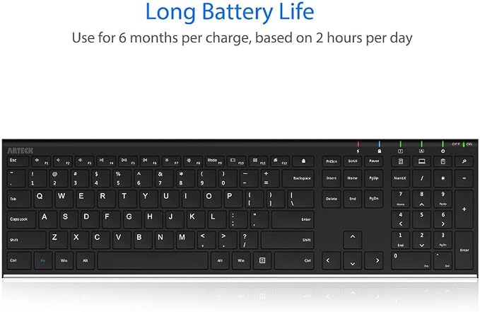 Arteck 2.4G USB Wireless Keyboard Full Size Keyboard for Computer/PC/Laptop - Image 5
