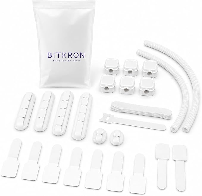 Cable Management Kit for Desk, 34-Piece, Black, Magnetic Organizer, Silicone Clips, Velcro Straps, Sleeve Wrap, Adhesive Cord Holders Office, Home & Gaming Setup WHITE (white) by Unknown