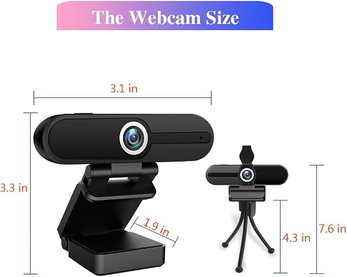 4K Webcam with Microphone, 8MP Laptop PC Desktop Computer Web Camera, USB Webcams for Video Calling Recording Streaming Video Conference, Webcam with Tripod，Privacy Shutter - Image 7