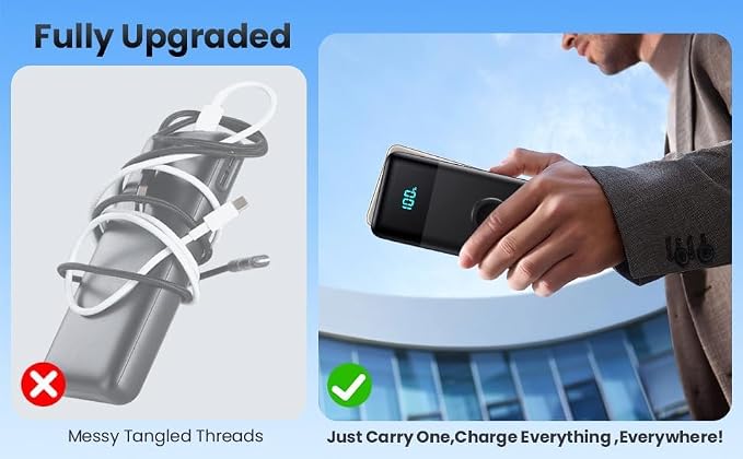 AONIMI Portable Charger 40800mAh Power Bank with 2 Built in Cables, 25W PD QC4.0 Fast Charging USB C Battery Pack, 5 Output 2 Input Phone Charger for iPhone 17/16/15,Android (Black) - Image 8