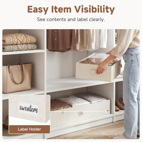 StorageWorks 6 Inch Low Profile Under Bed Storage Containers with Clear Lid | Reinforced Structure, Resists Sagging, Handles & Label Holder, Foldable Stackable Closet Storage for Clothes, Blankets, Toys - Image 3