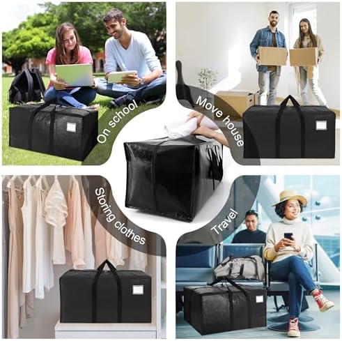 6 Pack Heavy Duty Extra Large Moving Bags W/Backpack Straps - Strong Handles & Zippers, Storage Totes For Space Saving, Fold Flat, Alternative to Box and Bin (40 gal, Black) - Image 6