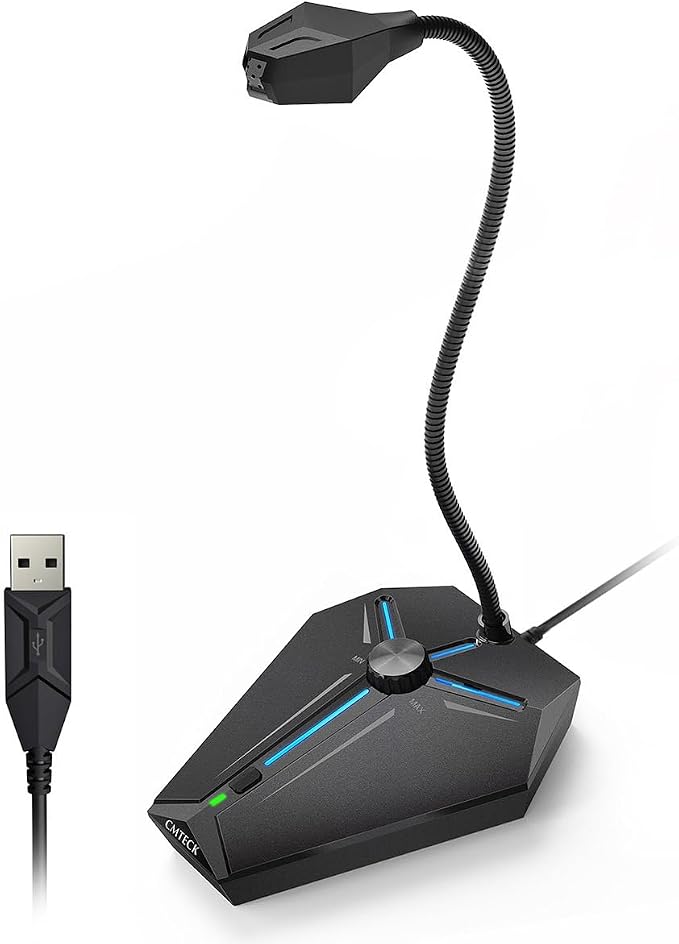 CMTECK USB Computer Microphone, Plug & Play, RGB Light for PC, Laptop | One-touch mute with LED indicator, noise-cancelling, 360° adjustable extra-long gooseneck desktop Mic. Works with Windows/Mac by CMTECK
