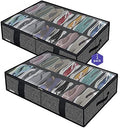 Onlyeasy 2 Pack Under Bed Shoe Storage Organizers with Handles & Clear window (Fit 14 +14 Pairs), Sturdy Underbed Box Organizer Shoe Storage Bags for Kids & Adults, Linen-like Black, MXAUBS14S14 by Onlyeasy