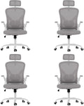 Farini Ergonomic Office Chairs with Headrest, Set of 4, White & Grey | High Back Swivel Computer Chair, Adjustable Armrests and Lumbar Support,Desk Chair for Home Office Bedroom by Farini