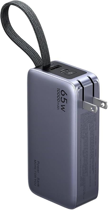UGREEN 3-in-1 10000mAh 45W Power Bank with Foldable 65W Wall Charger | Foldable 65W wall charger. 3-in-1 potable charger, Built-in cable for iPhone 17/16, Galaxy S26/S25 by Unknown