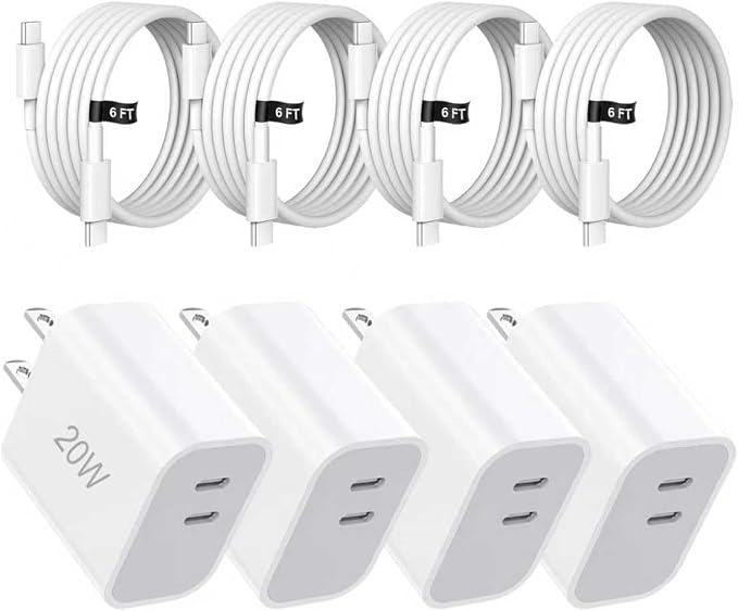 Dual Port USB C Charger Block Fast Charging with 6FT Fast Charging Cable for iPhone 17/16/15 by Unknown