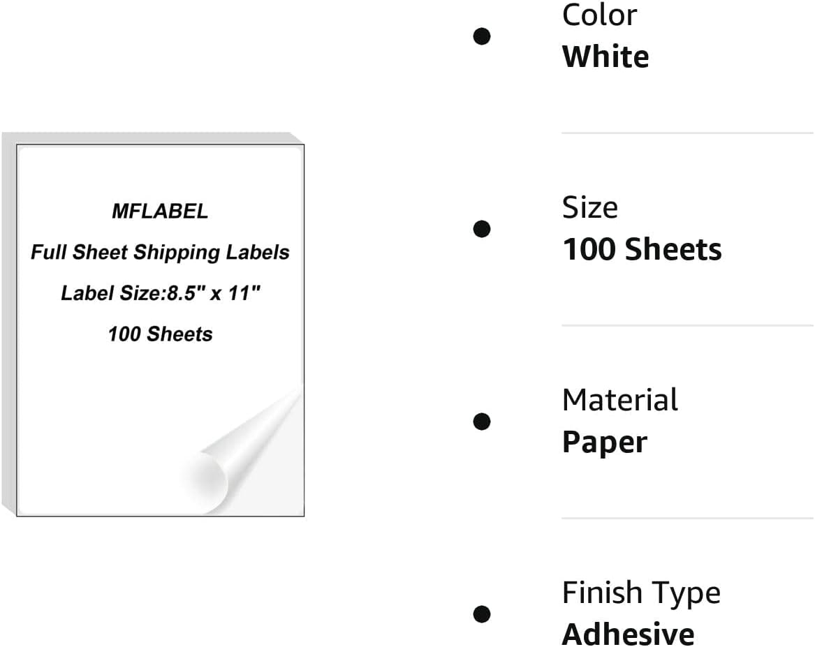 MFLABEL Full Sheet Sticker Label, Address Sticker, White Matte Label Paper, 8-1/2" x 11" Shipping Labels for Laser & Inkjet Printer (400 Labels, 400 Sheets) - Image 4