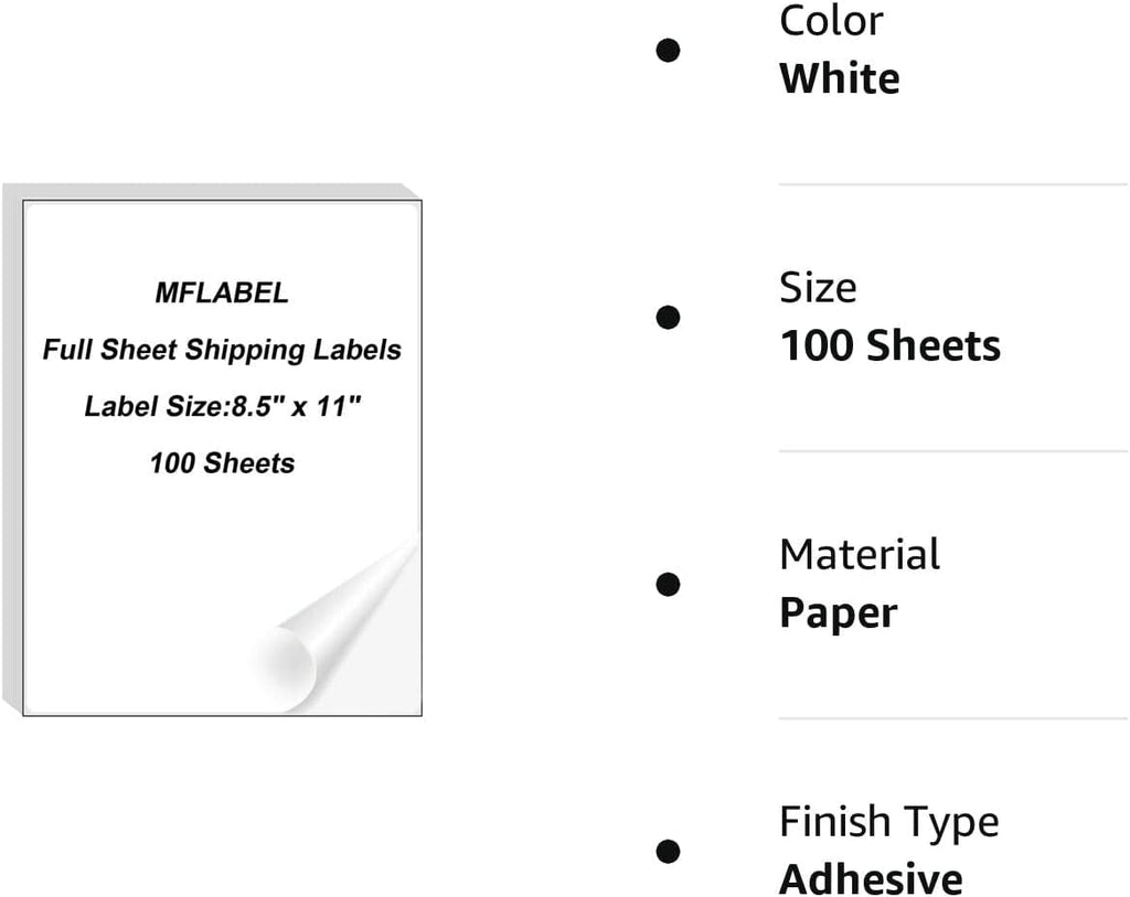 MFLABEL Full Sheet Sticker Label, Address Sticker, White Matte Label Paper, 8-1/2" x 11" Shipping Labels for Laser & Inkjet Printer (1500 Labels, 1500 Sheets) - Image 4