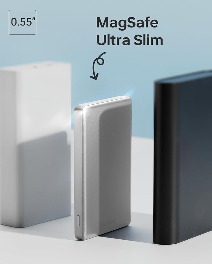 ULiXWH 10,000mAh for MagSafe Power Bank Ultra-Slim Fast Charging for Travel | Magnetic Wireless Charger with USB-C Cable, Metal-Alloy Portable Battery for iPhone 17 Pro Max/17 Pro/Air/16/15/14/13, Silver - Image 3