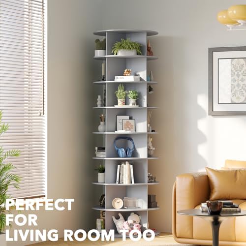 SpaceAid 8 Tier Rotating Shoe Rack Tower, Spinning Shoe Display Lazy Susan, Revolving 360 Shoe Rack Storage Round Carousel, Vertical Handbag Rotate Shoes Closet Organization (8-Tier Gray) - Image 6