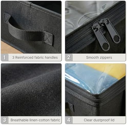 2-Pack Under Bed Storage Containers, 8 Inches Tall Clothes Storage, Black | Large Capacity Collapsible Underbed Organizer with Sturdy Sidewalls/Bottom, Cotton Linen Bins, For Seasonal Clothes & Bedding - Image 4