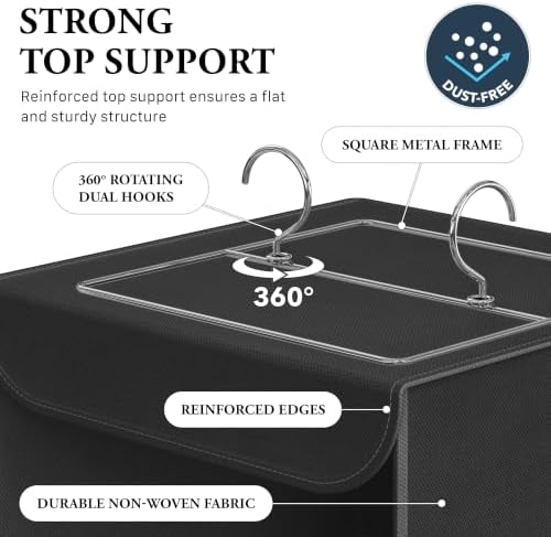 Simple Houseware 3 Shelf Hanging Closet Organizer, Black | 360° Rotating Dual Hooks, Top Support Metal Frame - Image 3