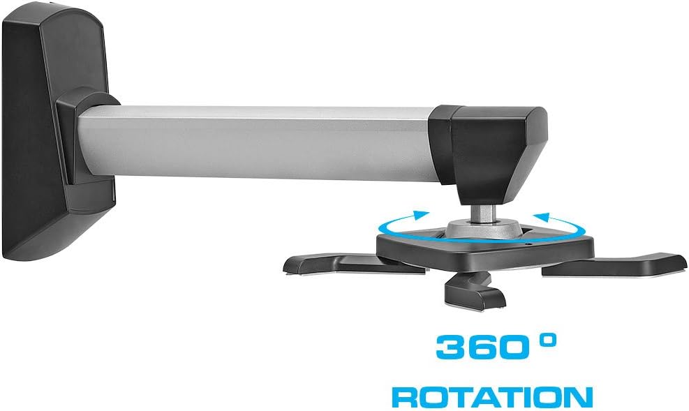 Aluminum Short Throw Projector Wall Mount, Tilt & 360 Degree Swivel Wall Projector Bracket Mount with Telescopic Slide for LCD LED Projectors - Max 22lbs (Silver/Black) - Image 2