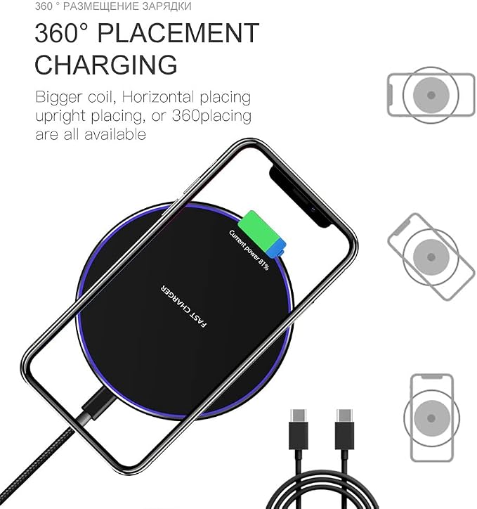 20W Fast Wireless Charger Pad,USB-C Wireless Phone Charging Station | Metal Frame Design,[20W SUPER Fast Charging] Wide Compatible with iPhone 17-11/Airpods,Samsung Galaxy/Buds,LG/Pixel -Black - Image 4