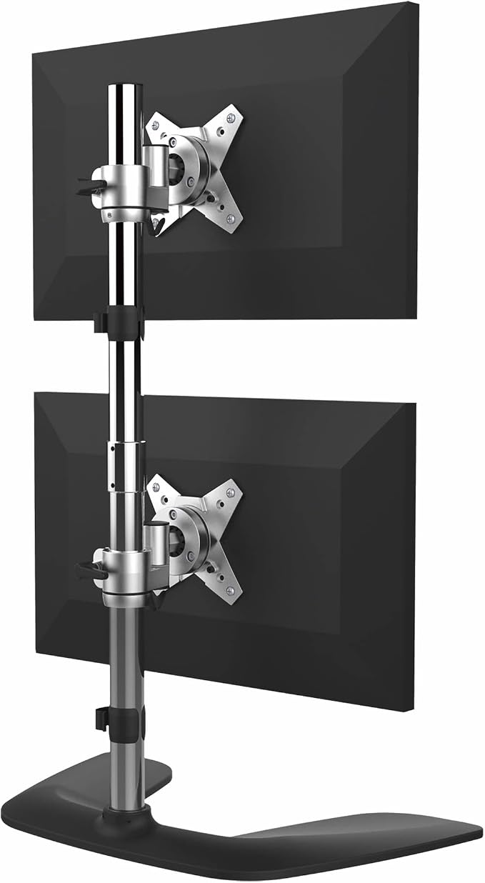 StarTech Vertical Dual Monitor Stand up to 27in, 17.6lb/8kg (ARMDUOVS) | Ergonomic Desktop Stacked Two Monitor Stand up to 27" (17.6lb/8kg) VESA Displays, Free Standing Universal, Height Adjustable - Image 2