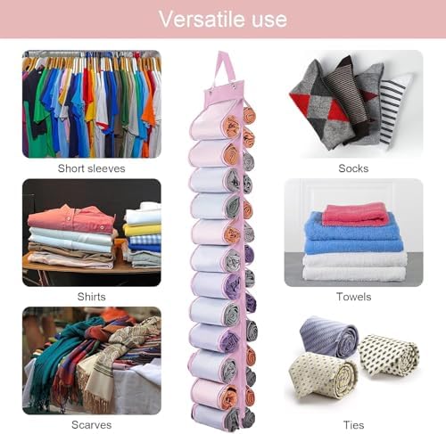 DHSFKBE Legging Organizer Storage, 2PCS T Shirt Organizer, Foldable Hanging Closet Organizer Storage with 26 Roll Independent Compartments for Yoga Pants, Tank Top, Towel, Underwear (Pink) - Image 3