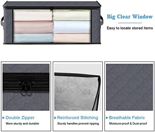 HomeHacks 8-Pack Clothes Organizer Storage Bags, 35L Storage Bins, Gray | Foldable Storage Box Container with Zippers, Clear Window, Reinforced Handles for Closet, Dorm, Pillows, Bedding, Sweater - Image 3