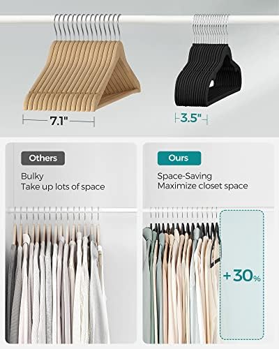 SONGMICS Velvet Hangers 30 Pack, Non-Slip Clothes Hangers, Space-Saving | Suit Hangers with Shoulder Notches, Pants Bar, 360° Swivel Hook, for Closet, Ink Black, BREANNA Collection UCRF029B03 - Image 4