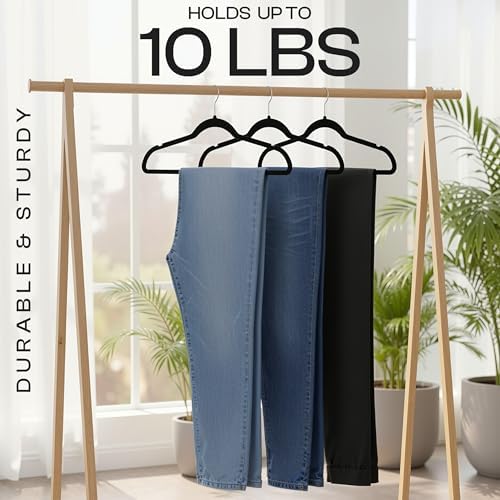 Utopia Home Velvet Hangers, Black, 150 Pack | Luxury Non-Slip Slim Pant & Coat Hangers | Strong Space-Saving Clothes Hangers | 360° Swivel Hook - Image 6