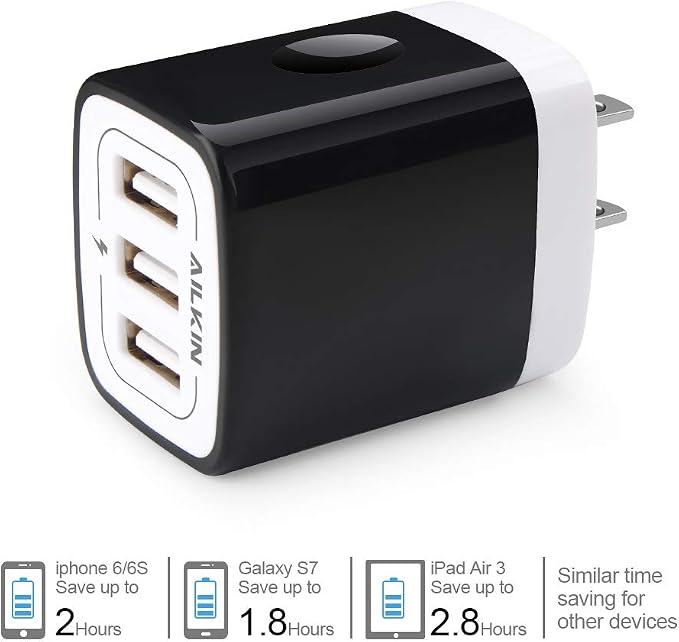 Wall Charger Plug, USB Plug Wall Outlet, 3 MultiPort Charger Station Cube | USBA Box Charger Outlet Base Brick Block Replacement for iPhone, iPad, and iWatch Charger Plug (Black) - Image 2