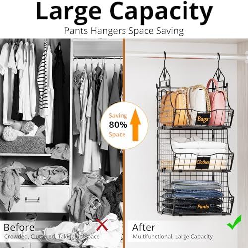 Hanging Closet Organizers and Storage, 5 Tier Closet Shelf Clothes Organizer with 2 S-Hooks, Multi-Functional Iron Wire Baskets, for Clothing, Sweaters, Handbags, Hat, Canned - Image 5