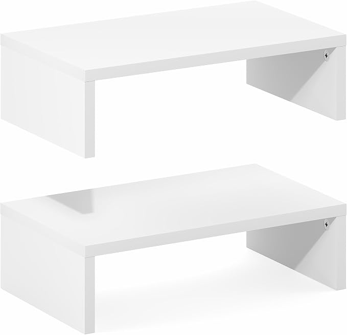 Furinno CLASSIC Monitor Stand Riser Set of 2, 15.7" Wide Dual Monitor Riser, Stackable Separable Laptop Stand for Desk, Desktop Organizers and Accessories, for Office Supplier, White - Image 7