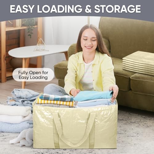 TICONN 4 Pack Extra Large Moving Bags Heavy Duty with Zippers & Carrying Handles, Durable Storage Bags Moving Boxes for Closet Organizers and Storage (4 Pack, Cream) - Image 7