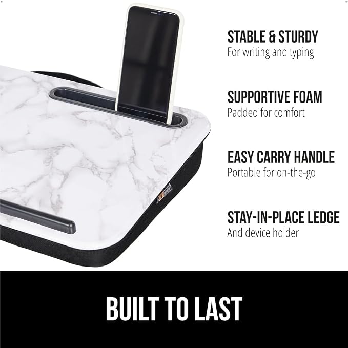 GORILLA GRIP Laptop Lap Desk with Phone Holder, Pillow Cushion Desks Fit Laptops up to 15.6", Gifts for Home, Portable Travel Workstation, Tray Ledge Keep Computers in Place, Marble Pattern - Image 2