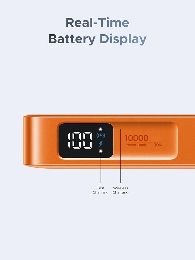 UGREEN MagFlow 10000mAh Qi2 25W Wireless Power Bank Built-in Cable | Qi2 25W wireless, built-in cable, 30W PD wired. MagSafe compatible. Orange for iPhone 17/12 - Image 7