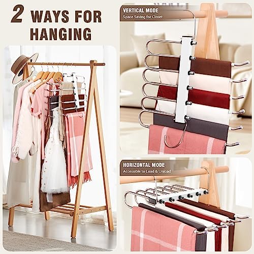 HUITEM Space Saving 6 Tier Pant Hangers, Anti-Slip, Lightweight, Stainless Steel, 2 Pack, White - Image 3