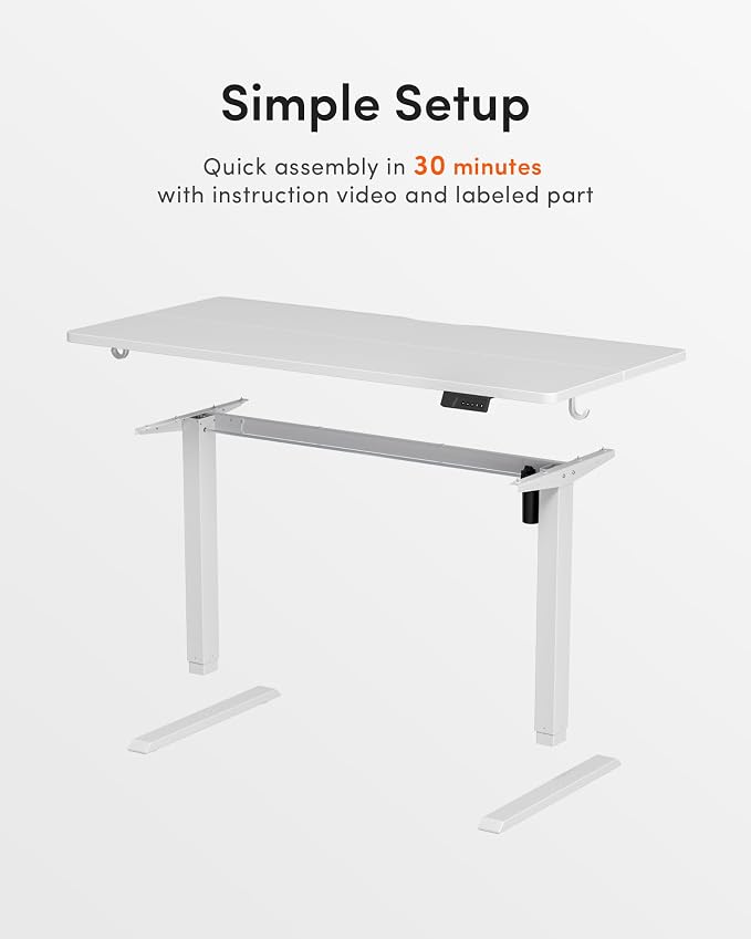 DESINO Standing Desk, 63 × 28 Inches Electric Height Adjustable, Sit and Stand Up, Computer Office Desk with Splice Board, White Frame/White TOP - Image 7