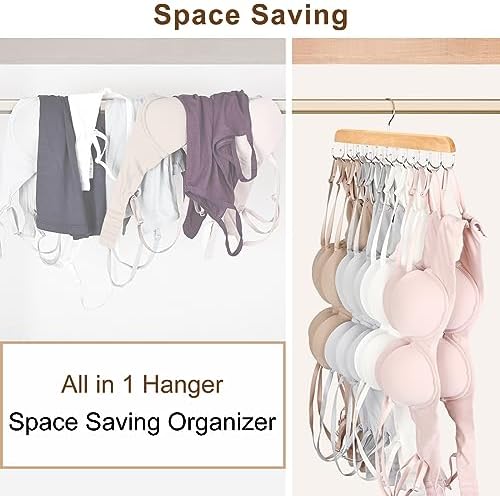 Bra Hanger for Closet, Tank Top Organizer 20 Hooks Capacity Foldable Wood Space Saving Hanger Closet Organizers and Storage for Dorm & Apartment for Tank Top, Hats etc.-2 Pack - Image 6