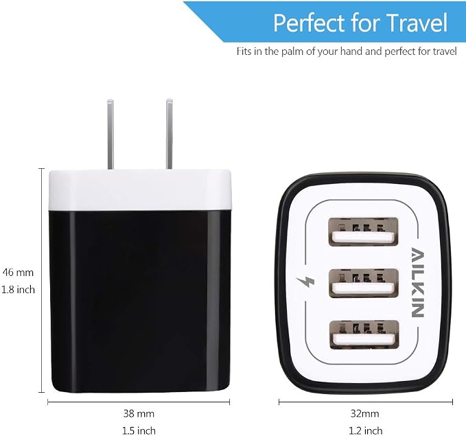 Wall Charger Plug, USB Plug Wall Outlet, 3 MultiPort Charger Station Cube | USBA Box Charger Outlet Base Brick Block Replacement for iPhone, iPad, and iWatch Charger Plug (Black) - Image 4