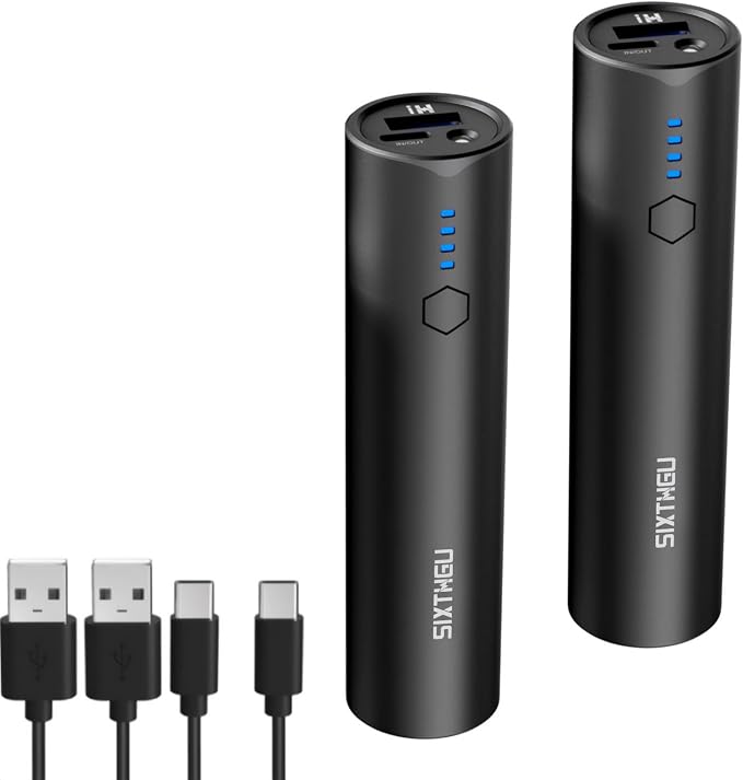 SIXTHGU Portable Charger, 5000mAh Mini Power Bank, S03 2-Pack Pocket Size Fast Charging USB-C (in&Out), PowerNano, Compatible with iPhone Series, Android Phone and More | Pocket-Size Cylindrical Design, 15W Fast Charging USB-C In&Out, LED Flashlight, f... by SIXTHGU
