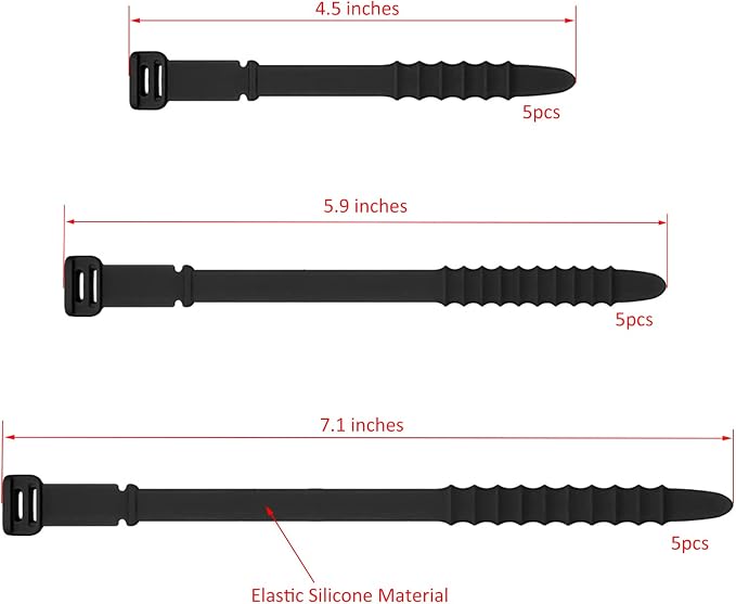 Silicone Zip Ties, Reusable Zip Ties, Rubber Cable Ties Straps for Wire Management, Elastic Silicone Ties Cable Organizer for Home Office, Cord Ties in Three Sizes 4.5" 5.9" and 7.1" (5+5+5 Pcs Black) - Image 5