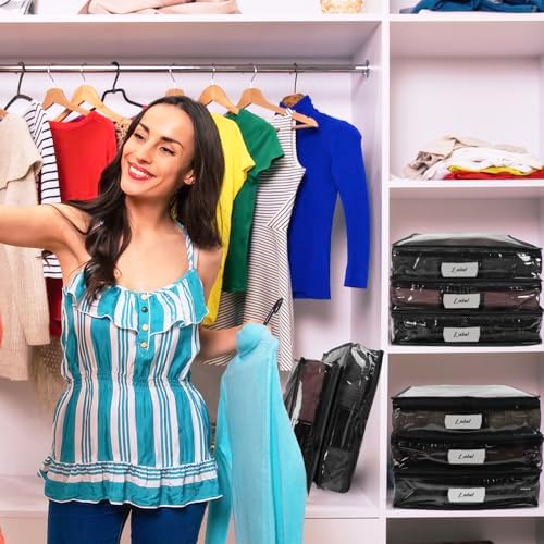 Clear Zippered Plastic Clothes Storage Bags, 6 Pack, Black | Clear Storage Bags with Zipper Plastic Storage Bags for Clothes Sweaters Blankets Sheets, Size: 12 x 12 x 12 Inch - Image 6